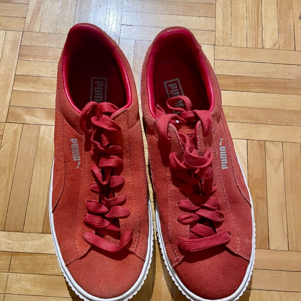 Puma Women's Vibrant Red Suede Sneakers